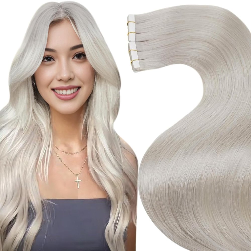 LaaVoo Tape in Extensions Human Hair Platinum Blonde Real Hair Extensions Tape in Short #60 White Blonde 12 Inch 30g/20pcs