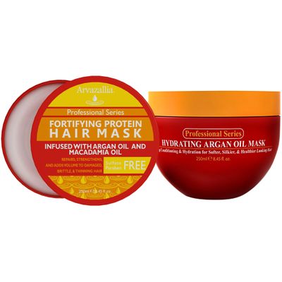 Arvazallia Hydrating Argan Oil and Fortifying Protein Hair Treatment Bundle - Revitalizing Combo for Dry or Damaged Hair