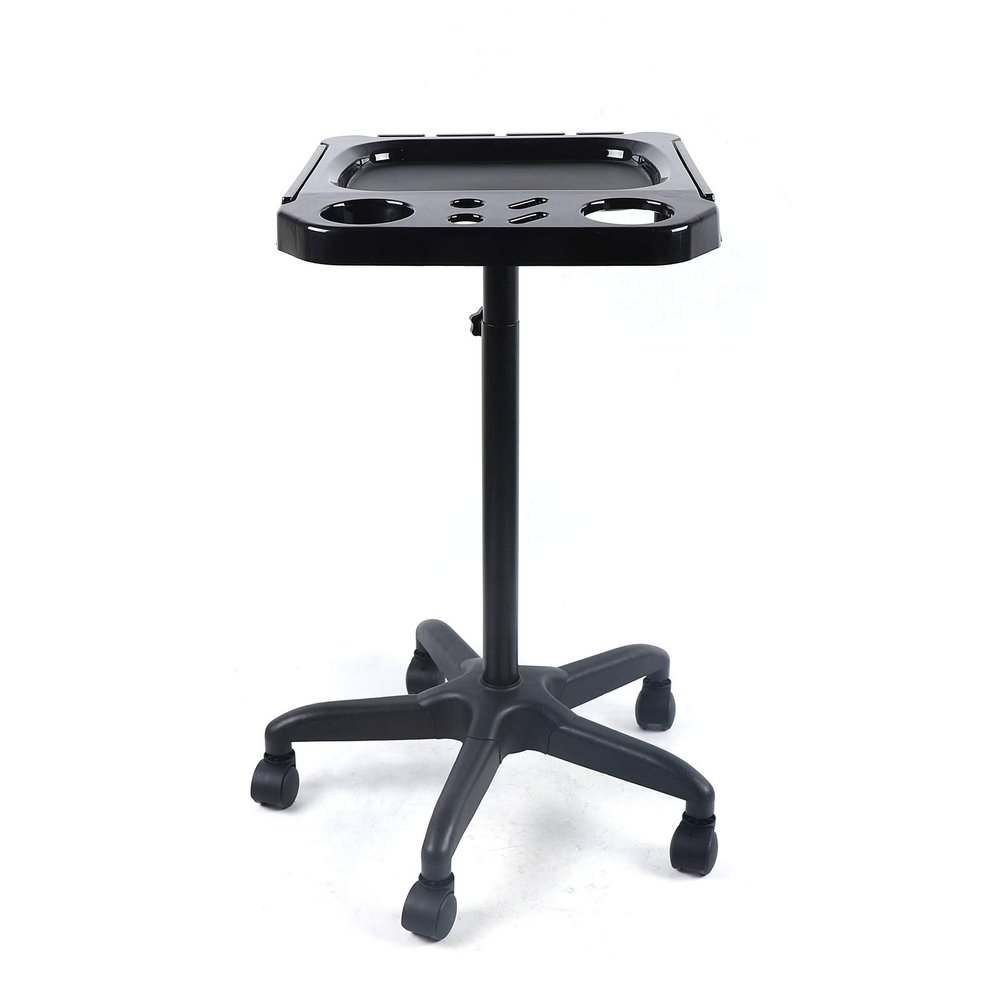 Aluminium Salon Instrument Tray, Height Adjustable Trolley Cart Tray Station on Wheels for Salon Tattoo Spa Beauty Service Holder Tool Storage (Black,Style 2)