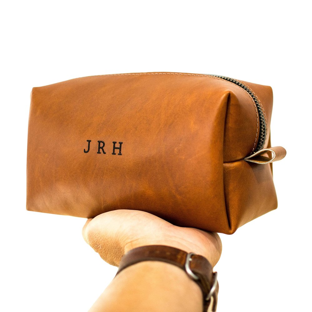 Personalized Leather Toiletry Bag, Custom Toiletry Bag, Handmade in USA