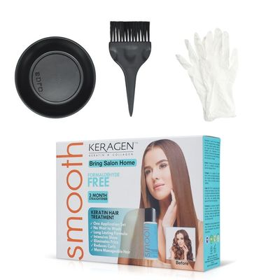 Keragen Brazilian Keratin Smoothing Treatment - Formaldehyde-Free Express Home Blowout Kit - Straightens & Smooths Frizz - Includes 2 Oz Treatment, Clarifying Shampoo & Aftercare Samples
