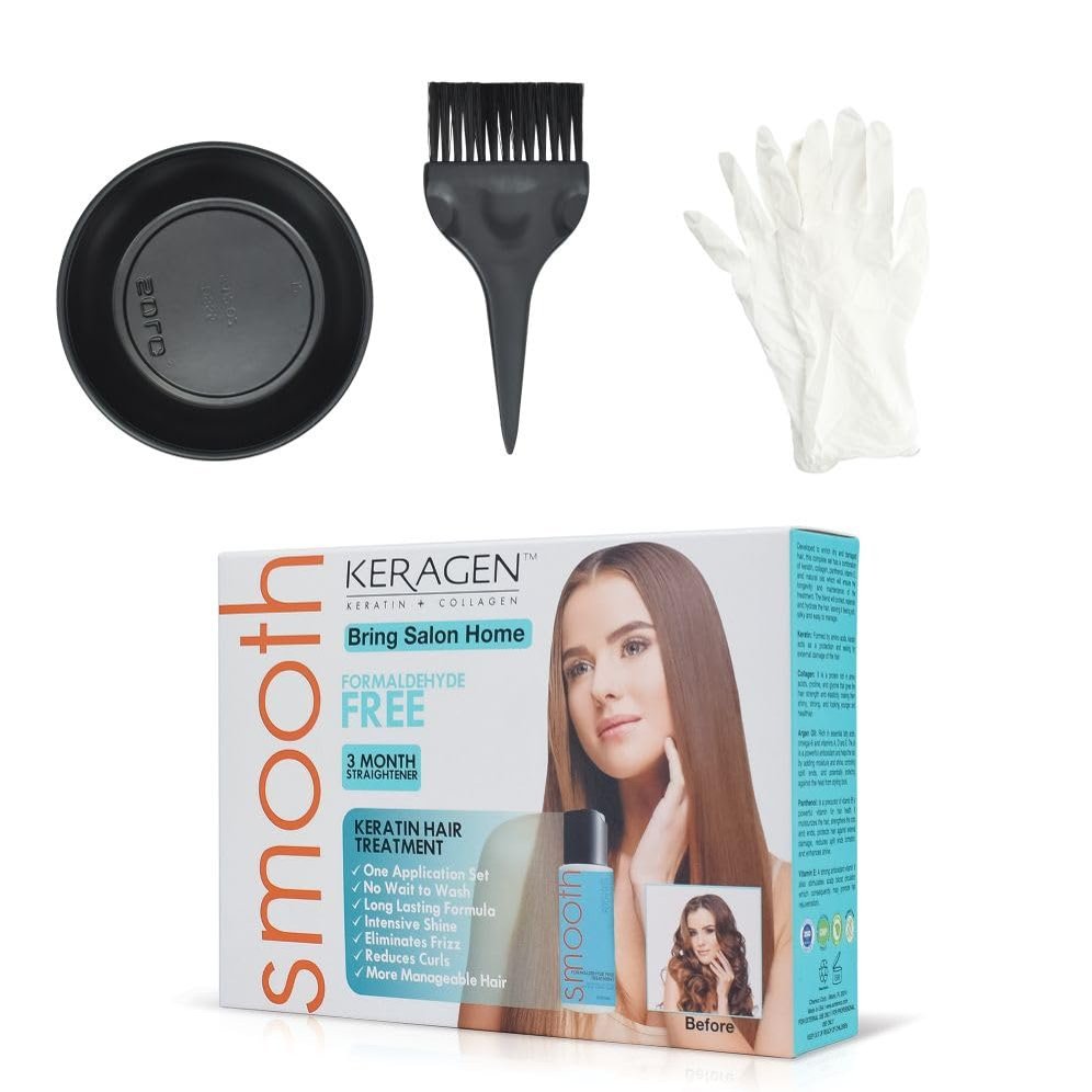 Keragen Brazilian Keratin Smoothing Treatment - Formaldehyde-Free Express Home Blowout Kit - Straightens & Smooths Frizz - Includes 2 Oz Treatment, Clarifying Shampoo & Aftercare Samples