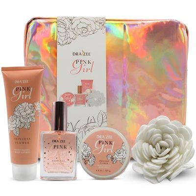 Draizee Luxury Spa Gift Baskets for Women-5 Pcs Princess Flower Scented Bath and Body Spa Set-Self Care Package, Gift for Mom-Bath Basket-Body Care Set for Girlfriend