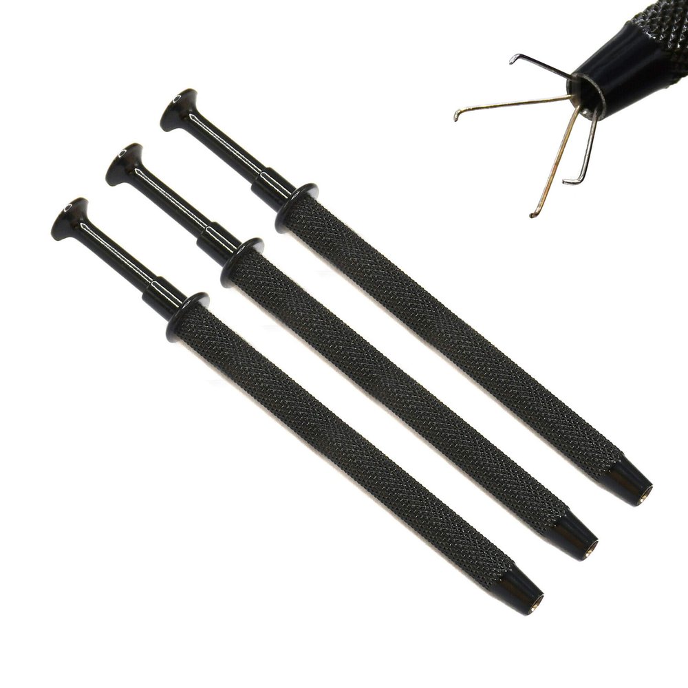Pack of 3 Pieces 4 Prong Diamond Tweezers Gem Pick-Up Holder Tool, Catcher Grabber Jewelry Making Tool Black Color Coated