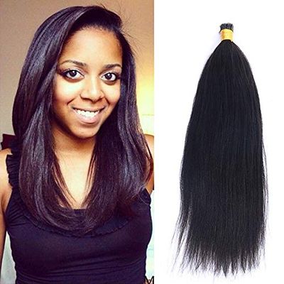 Coarse Yaki I Tip Microlinks Hair 100% Human Hair Weave Bundles Brazilian Yaki Straight I Tip Hair Extensions 100strand (12inch 100strand, Color 2#)