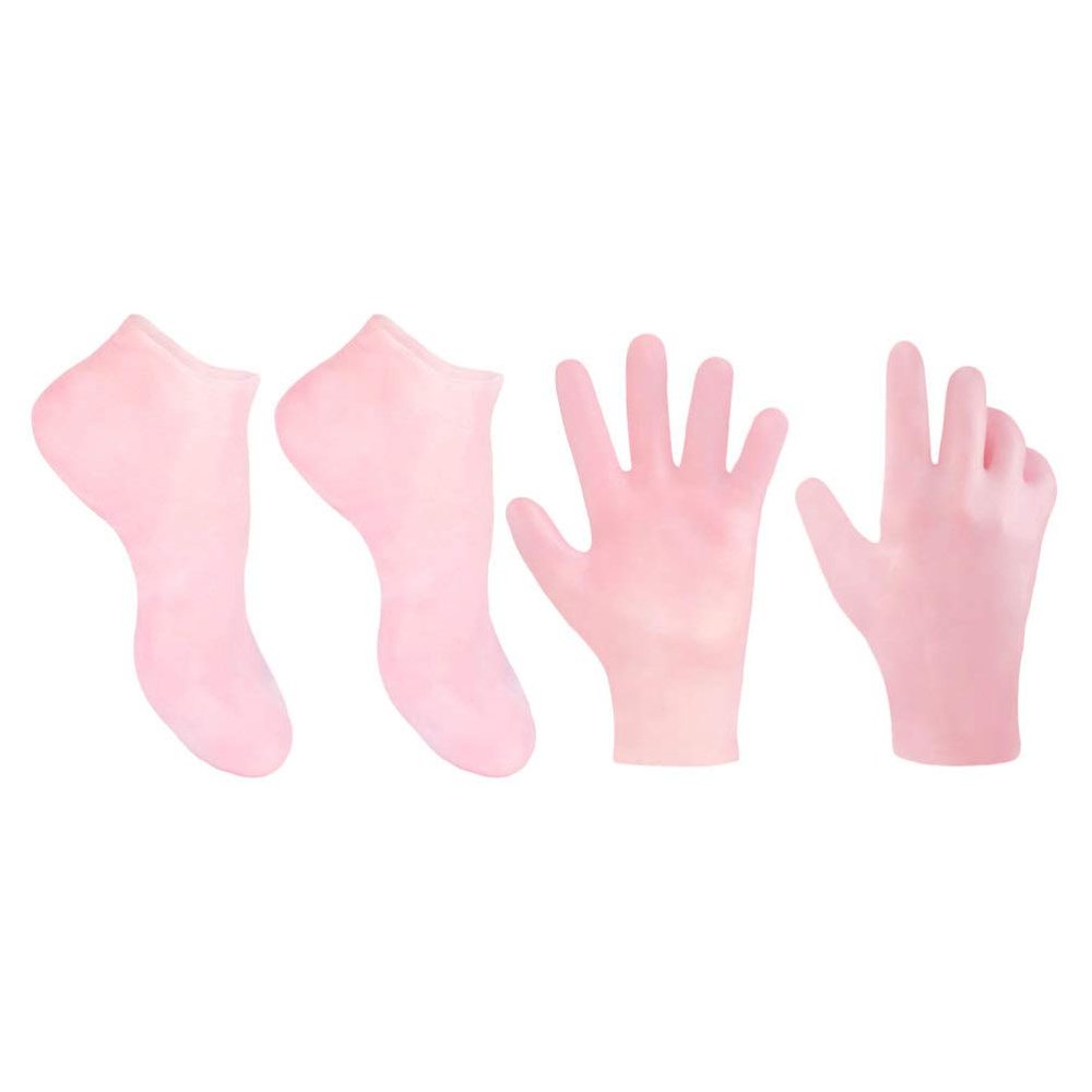 1 Set Moisturizing Gloves and Socks Set Silicone Gel Spa Gloves Remover Socks Beauty Hand Mitts Size L (Pink)