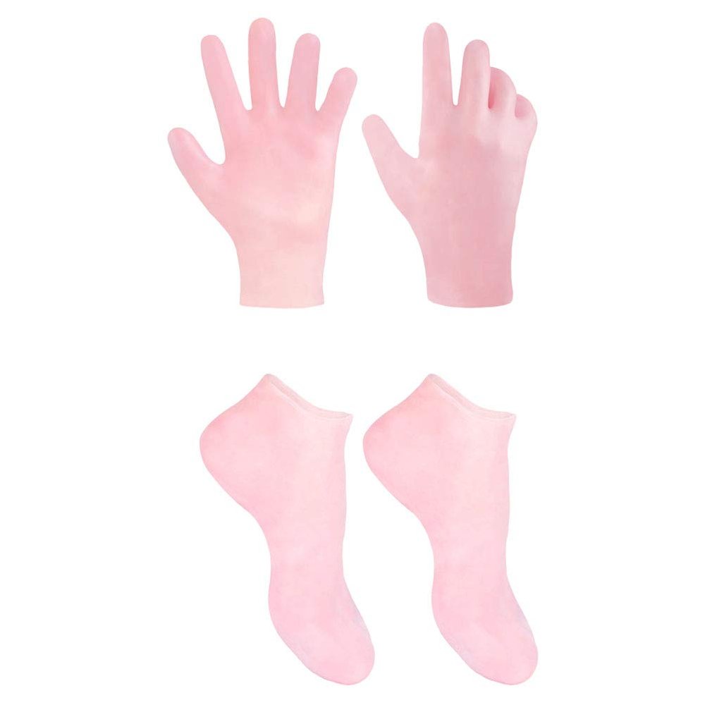 1 Set Moisturizing Spa Gloves and Socks Set Gel Gloves and Socks Remover for Moisturizing Soften Dry Rough and Cracked Hands Feet Size (Pink)