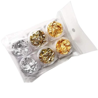 ALIQI 6 boxs Nail Art Gold Silver Foil Flake Chip Stickers Glitter Nail Art Decoration Manicure Stickers for Nail