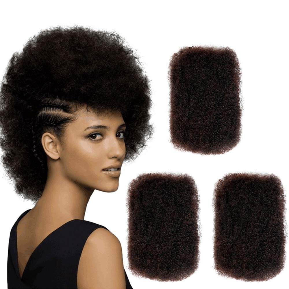 Drasawee 3 Bundles Kinky Bulk Human Hair Remy Mongolian Afro Kinky Bulk 50 Gram/Pc Curly Hair Crochet for Braiding Hair Extensions for Women Dark Brown 3 Packs