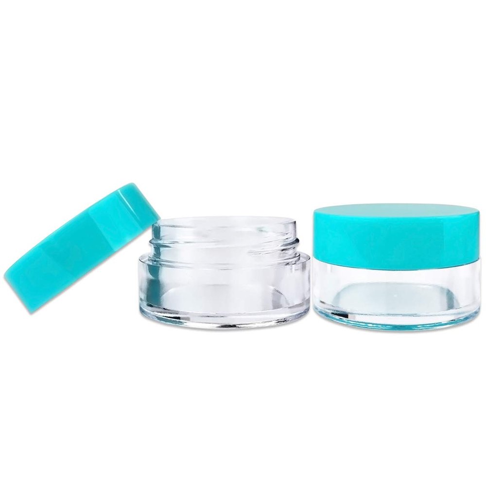 100 Jars - Beauticom High-Graded 5 Grams/5 mL BPA Free Thick Clear Acrylic NO LEAK Plastic Jars empty Container Teal Lid for Cosmetic, Lip Balm, Beads, Creams, Lotion, Liquids, Sample, Travel