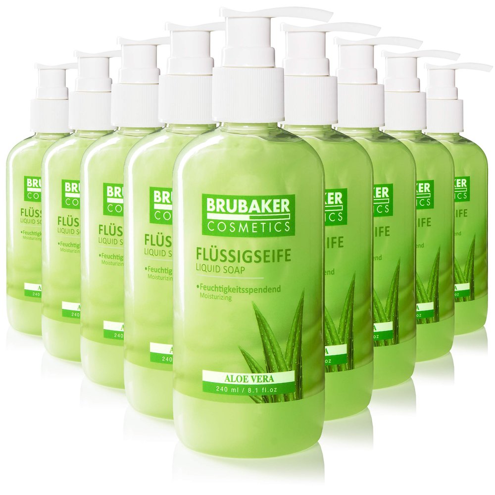BRUBAKER Cosmetics 30-Pack Liquid Hand Wash Aloe Vera - 30 x 8.1 Fl. Oz. in a Practical Dispenser - Cleans Gently and Moisturizes - for Hygienically Clean Hands