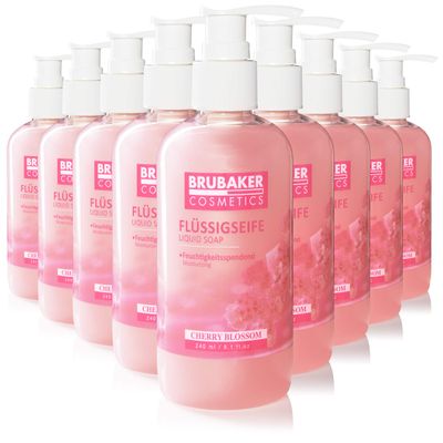 BRUBAKER Cosmetics 30-Pack Liquid Hand Wash Cherry Blossom - 30 x 8.1 Fl. Oz. in a Practical Dispenser - Cleans Gently and Moisturizes - for Hygienically Clean Hands