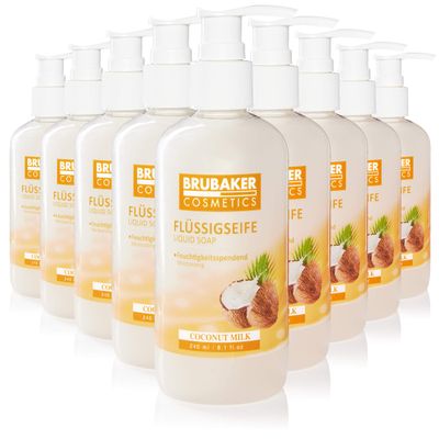 BRUBAKER Cosmetics 30-Pack Liquid Hand Wash Coconut - 30 x 8.1 Fl. Oz. in a Practical Dispenser - Cleans Gently and Moisturizes - for Hygienically Clean Hands