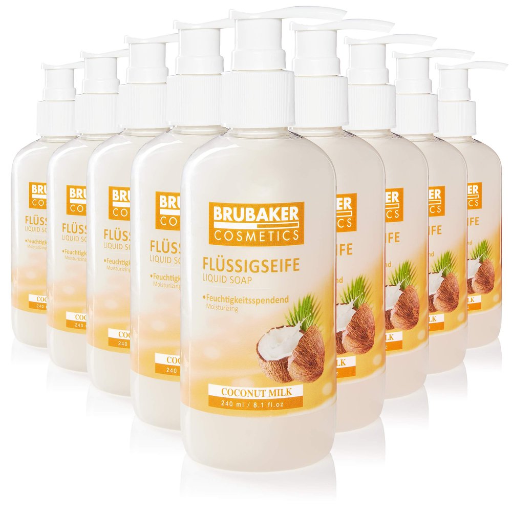 BRUBAKER Cosmetics 30-Pack Liquid Hand Wash Coconut - 30 x 8.1 Fl. Oz. in a Practical Dispenser - Cleans Gently and Moisturizes - for Hygienically Clean Hands