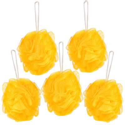 BRUBAKER Cosmetics - Premium Bath & Shower Sponge - Exfoliating Body Pouf - with String for Hanging - 5 Pack - Yellow