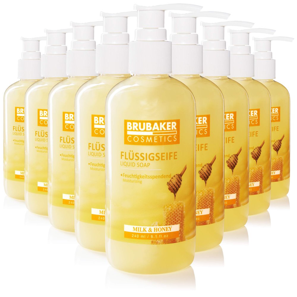 BRUBAKER Cosmetics 30-Pack Liquid Hand Wash Milk Honey - 30 x 8.1 Fl. Oz. in a Practical Dispenser - Cleans Gently and Moisturizes - for Hygienically Clean Hands