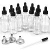 12 Pack, 2 oz Glass Eye Dropper Bottles w/ 3 Stainless Steel Funnels & 1 Long Pipette Dropper & 24 Labels - 60ml Clear Tincture Bottles for Essential Oils, Liquids - Leakproof Travel Essential Bottles view 1