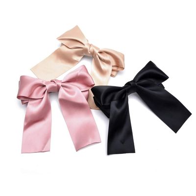 Set of 3 Women Big Ribbon French Hair Barrette Elegant Satin Huge Bow Hair Clip Solid Color Hair Accessories