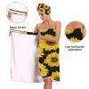 Blueangle Women's Spa Towel Wrap Set of 3, Sunflower Pattern Bathrobe Shower Bath Body Wrap with Adjustable Closure view 4
