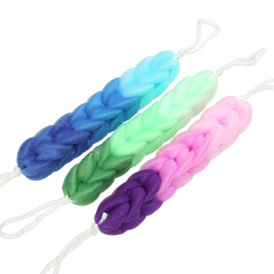 3 Pack Long Stretch Back Sponge with Rope Handles Stretchable Braided Mesh Exfoliating Scrubber for Men and Women