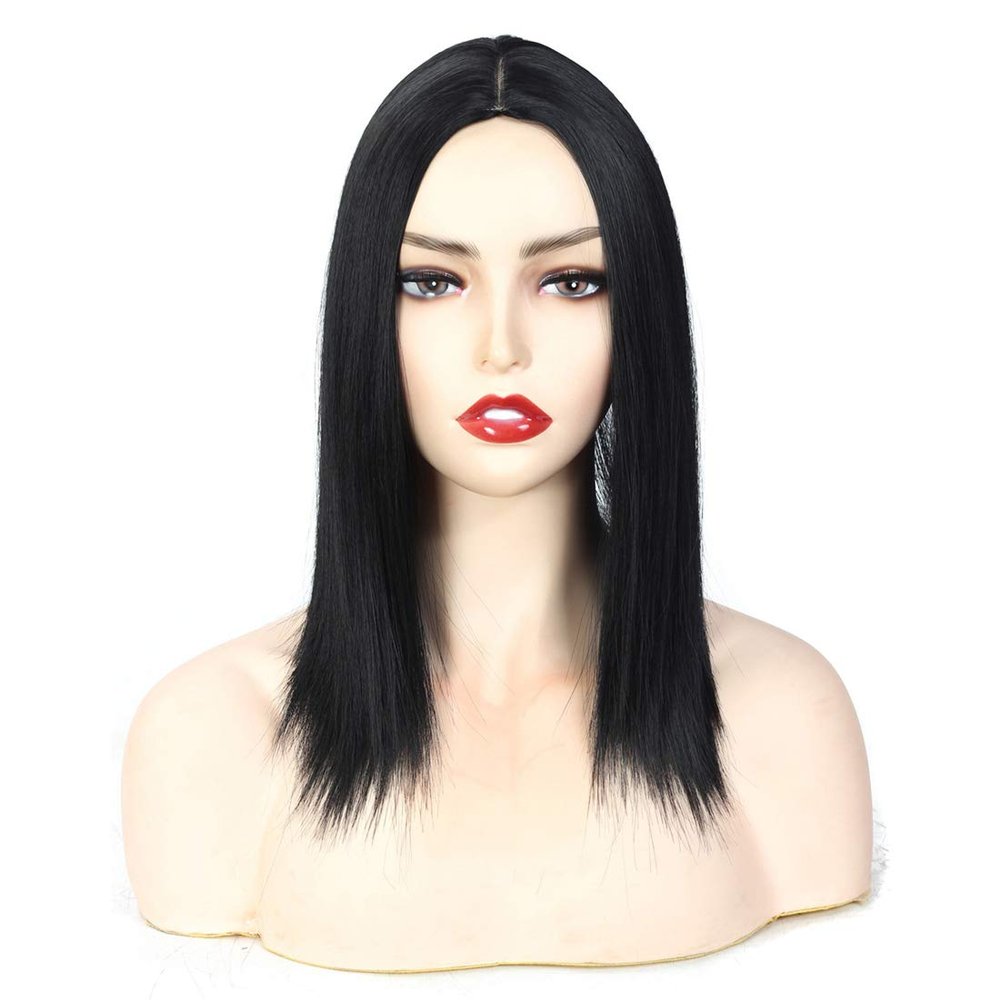 LXUE Middle Parting Synthetic Hairpiece Hair Topper 16 inches Clip in Hair Toppers for Women, Black