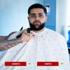 Barber Strong The Barber Cape Haircut Cover for Men, Hair Repelling and Static-Reducing Material, Flexible Elastic Neckband, Water Resistant Fabric, Oversized for Complete Coverage - White 24K Gold view 4