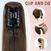 Hairro Ponytail Hair Extensions Claw Clip In Ponytails Jaw On Ponytail Extensions 100% Real Human Hair Long Straight Jaw/Claw Clips Pony Tail Hairpieces For Women 14 Inch 105g #02 Dark Brown view 2