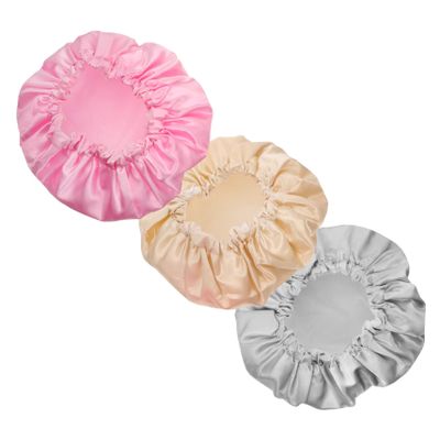 Beaupretty 3pcs Reusable Bathing Caps for Women Solid Color Shower Caps Elastic Band Double Hair Protective for Spa and Salon Use