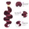 Brazilian 99J Hair Bundles Burgundy Red Virgin Human Hair Body Wave Hair Weaves 3 Bundles 8A Grade Hair Extensions (10"12"14",#99J) view 2