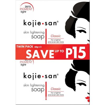Kojie San Skin Brightening Soap - Original Kojic Acid that Reduces Dark Spots, Hyperpigmentation, & Scars with Exfoliating Soap Net Included - 65g x 2 Bars