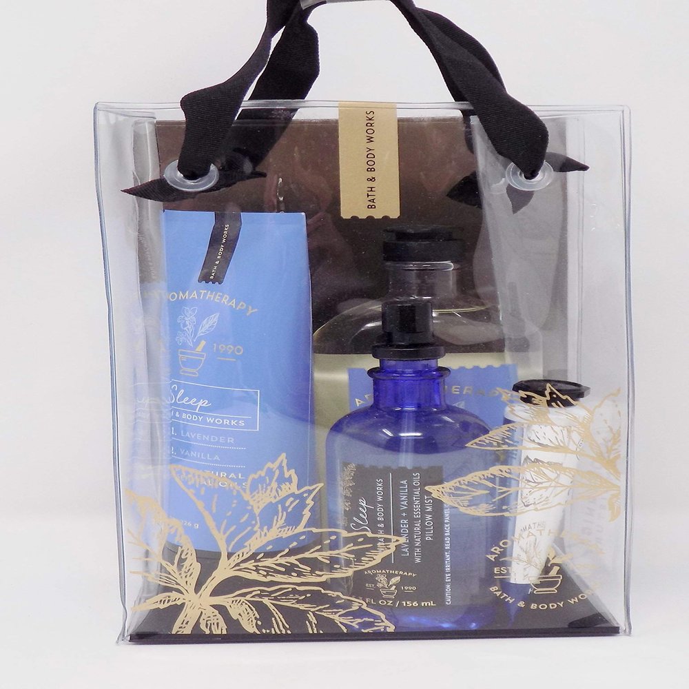 Bath Set For 2020 Aromatherapy Sleep Lavender Vanilla 4 Pc Set 1-5.3 oz Pillow Mist, 1-1 oz Hand Cream, 1-8 oz Tube of Body Cream, and 1 10 oz Bottle of Body Wash and Foam Bath