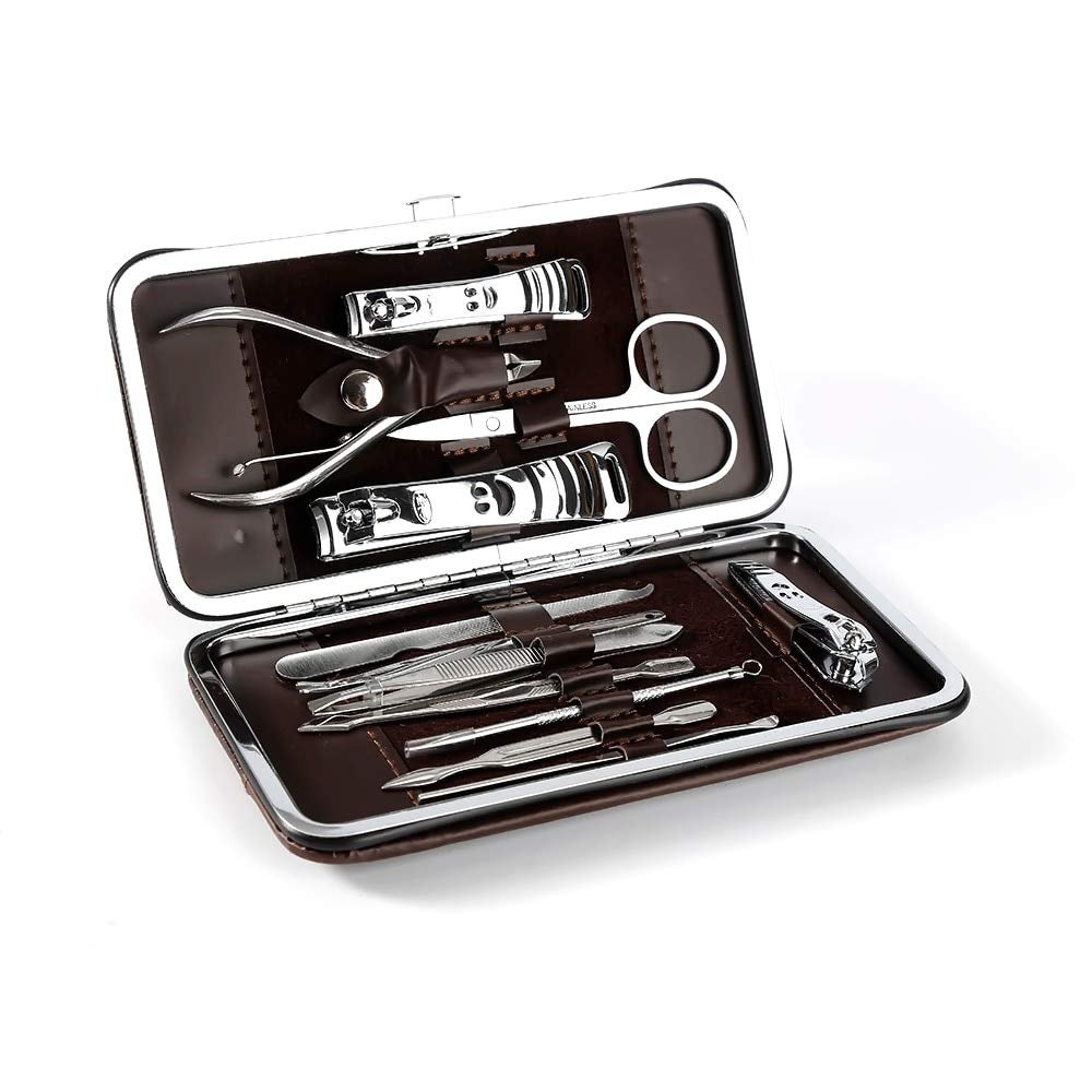 12 In 1 Stainless Steel Pedicure Manicure Set Nail Clipper Scissors Nail Care Nipper Cutter Cuticle Grooming Kit