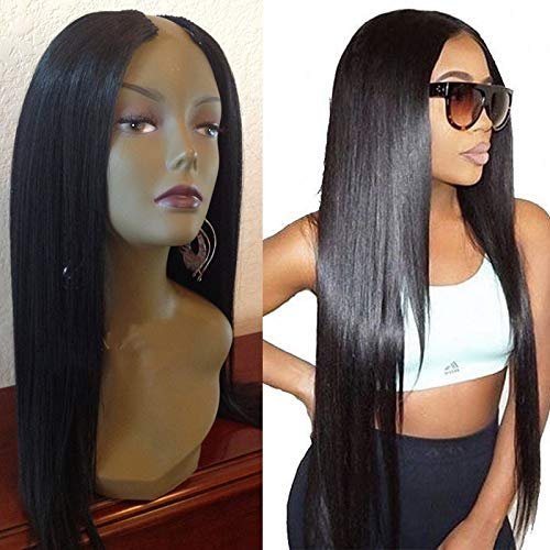 RJ HAIR Cheap 30inch Straight U Part Wigs Human Hair Glueless Machine Made Wigs Remy Brazilian Silky Straight U Part Human Hair Wig For Women (14inch 130% density, Natural Color)