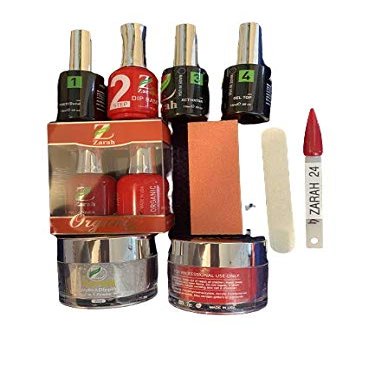 Zarahsupplies Dipping Powder Nail Starter Kit of red Color for Nail Manicure Nail Art Set Essential Kit, 2 pcs Dipping Powder, 4 pcs 15ml Liquid, No UV Lamp,Easy to Apply