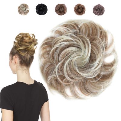 Juvabun Messy Bun Beach Blonde Hair Piece Human Hair Blonde Natural Soft Updo Look, Secure & Lightweight Hair Bun Extensions For Women, messy bun hair piece