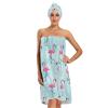 ATTX Flamingo Blue Leaf Towel Wrap with Dry Hair Cap & Headband for Women  Womens Comfortable Shower & Bath Wrap with Adjustable Closure view 1