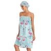 ATTX Flamingo Blue Leaf Towel Wrap with Dry Hair Cap & Headband for Women  Womens Comfortable Shower & Bath Wrap with Adjustable Closure view 3