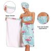 ATTX Flamingo Blue Leaf Towel Wrap with Dry Hair Cap & Headband for Women  Womens Comfortable Shower & Bath Wrap with Adjustable Closure view 4