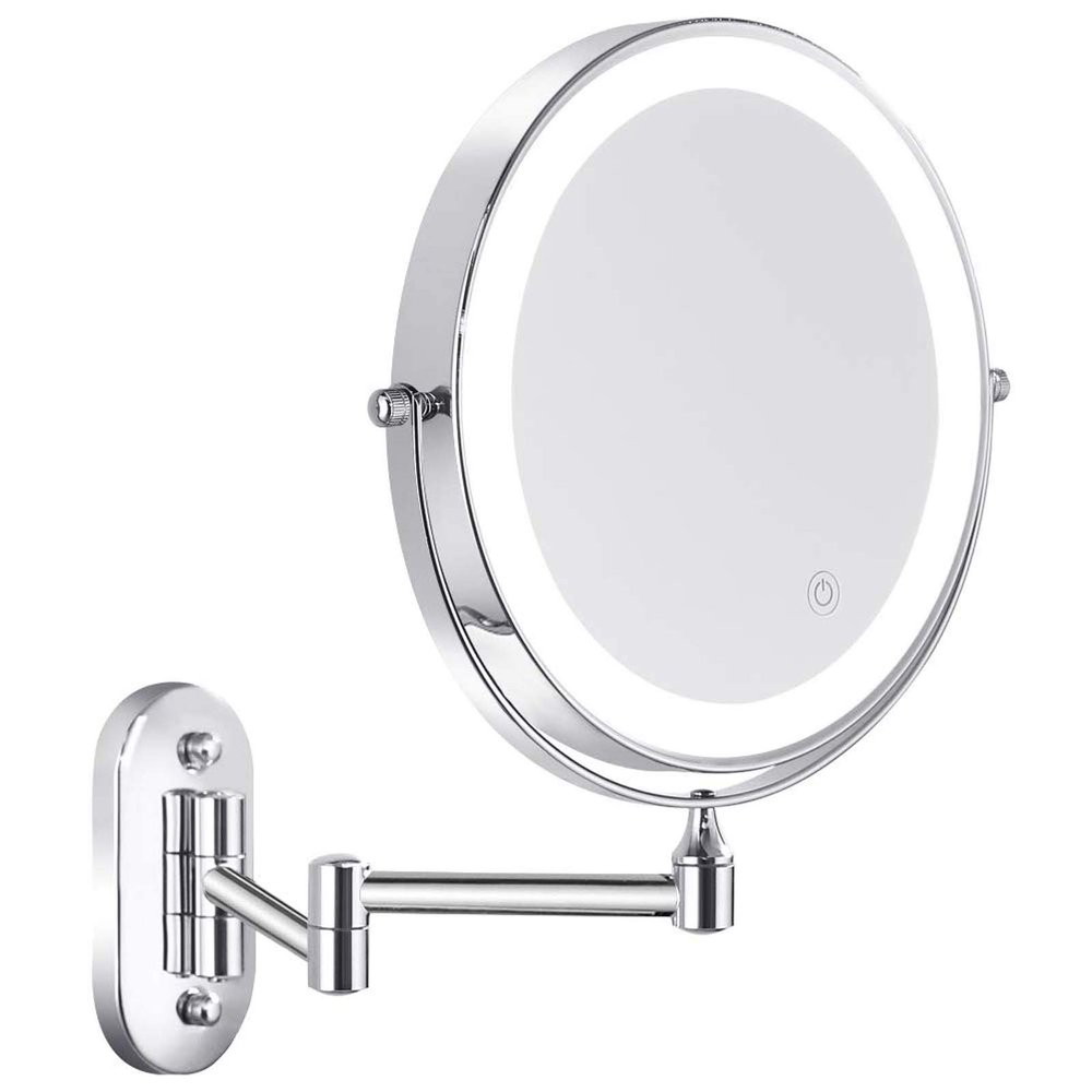 8 Inch Makeup Mirror Wall Mounted LED Lighted Cosmetic Mirror, Double Sided 1X/10X Magnifying Bathroom Vanity Magnifying Mirrors, USB Charge