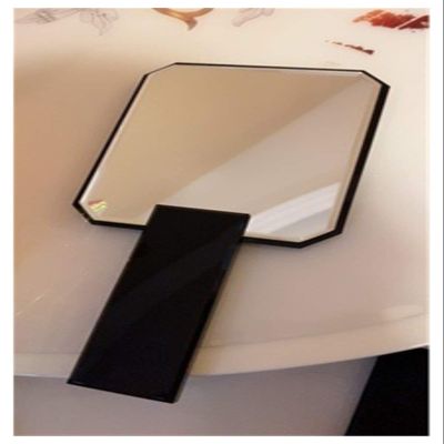 1PC Acrylic Hand Mirror Cosmetic Mirror with logo Salon Barbers Hair Dressing Paddle Hairdressers Handheld Mirror (Color : Black)