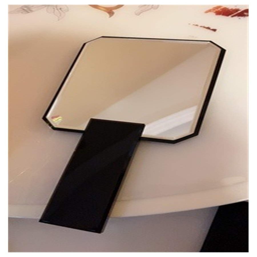 1PC Acrylic Hand Mirror Cosmetic Mirror with logo Salon Barbers Hair Dressing Paddle Hairdressers Handheld Mirror (Color : Black)