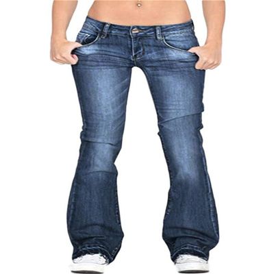 Andongnywell Women's Slim Jeans Plus Size Stretchy Skinny Bell Bottom Bootcut Pant Fringed Trim Mid-Rise Jeans (Blue,XX-Large)