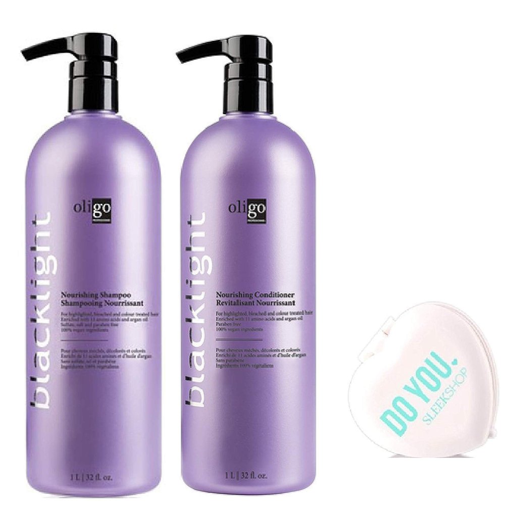Blacklight NOURISHING Shampoo & Conditioner DUO Set - for highlighted, bleach, white, and natural blonde hair (w/Sleek Mirror) (NOURISHING - 32 oz / 1000ml - large liter DUO)