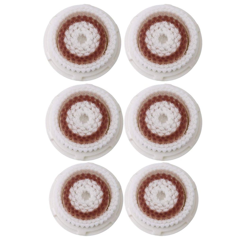 Facial Cleansing Brush Heads Replacement, Facial Cleansing Brush Head, Whitening Facial Brush Heads, for Acne Prone, Clogged, Enlarged Pore, Deep Pore Radiance Skins (6Pack/Brown)