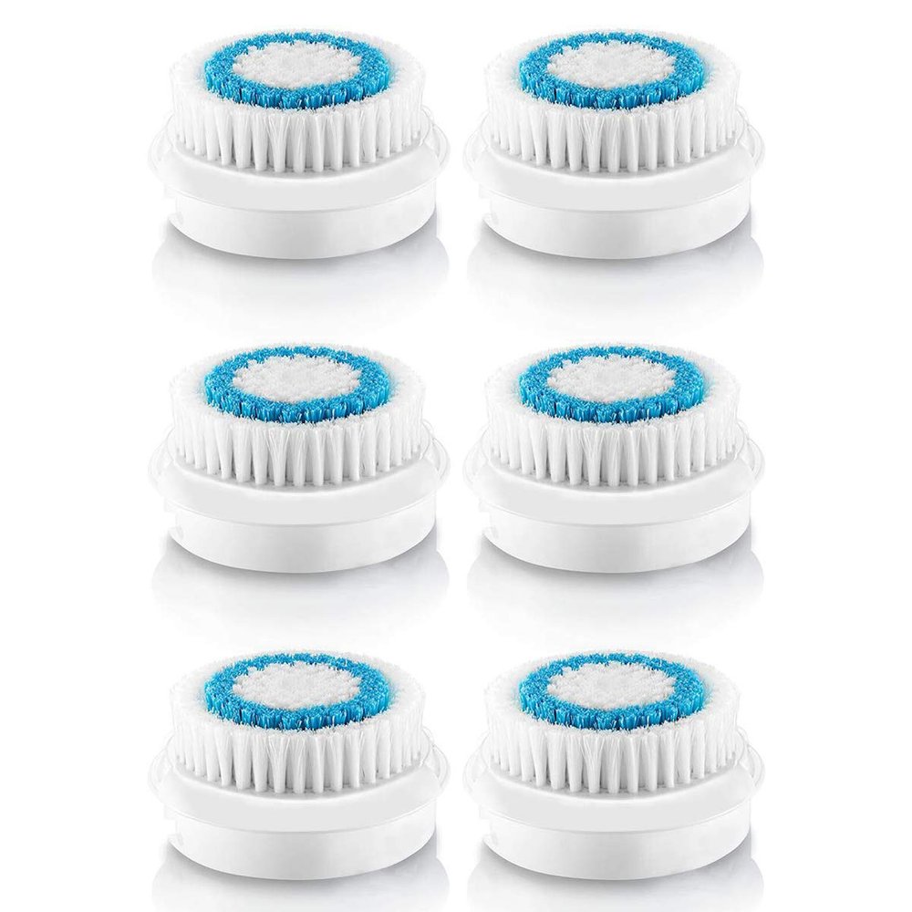 Replacement Facial Cleansing Brush Heads, Facial Cleansing Brush Head, Exfoliator Facial Brush Heads, for Acne Prone, Clogged and Enlarged Pores Sensitive Skins (Blue/6 Pack)