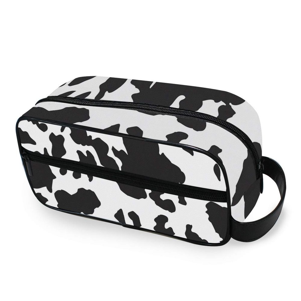 Toiletry Bag for Men Women Canvas Dopp Kit Travel Waterproof Shower Cosmetic Makeup Case Organizer for Gym Grooming Shaving Cow Print