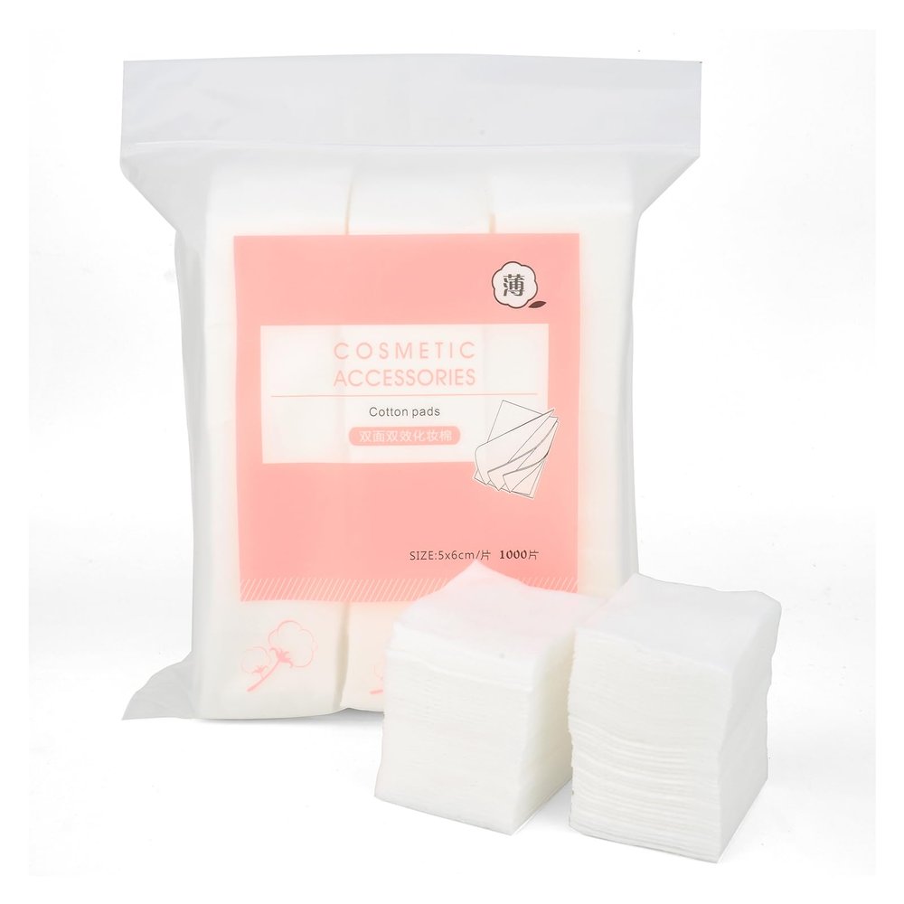 1000PCS Ultra Thin Makeup Remover Cotton Pads Perfect for Face Lips Eyes Nails Polish Makeup Remover Cleansing and Daily Skin Care, Square, Lint