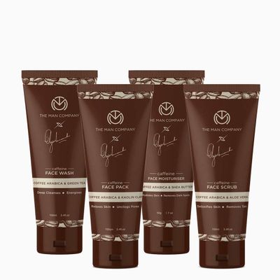 The Man Company Caffeine Grooming Kit (Face Wash 100ml, Scrub 100ml, Pack 100g, Moisturizer 50g)