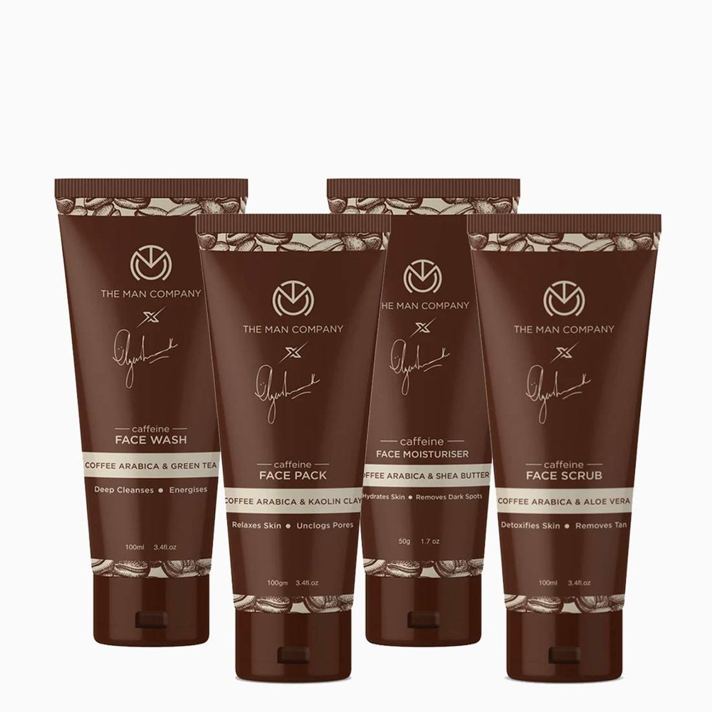 The Man Company Caffeine Grooming Kit (Face Wash 100ml, Scrub 100ml, Pack 100g, Moisturizer 50g)