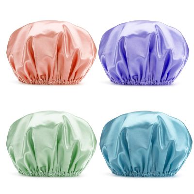 4Pcs Shower Cap for Women Reusable Double Layers Large Waterproof Bath Hat Lining EVA Shower Hair Protection Cover (A)